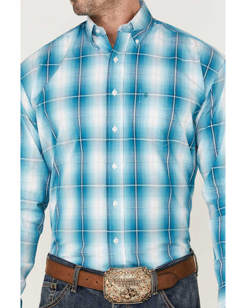 Image #3 - Stetson Men's Large Ombre Plaid Print Long Sleeve Button Down Western Shirt , Blue, hi-res
