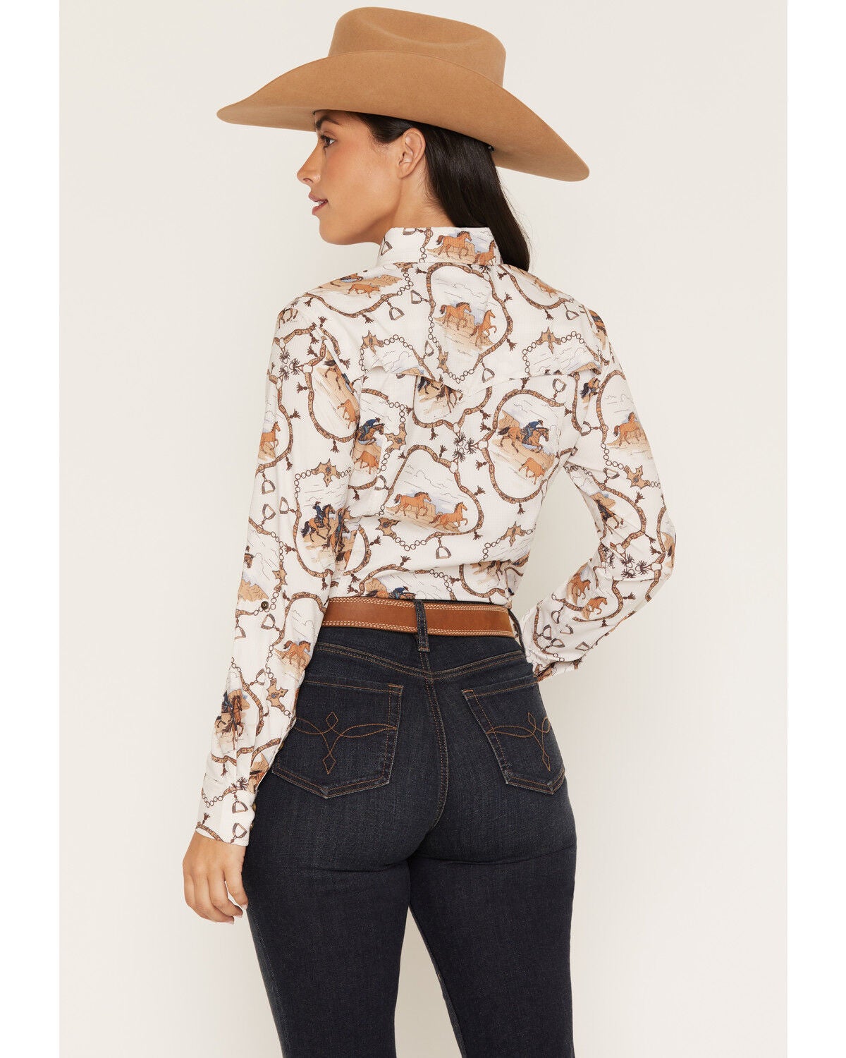 Image #4 - Rock & Roll Denim Women's Stirrup Tek Conversational Print Long Sleeve Snap Stretch Western Shirt, Cream, hi-res