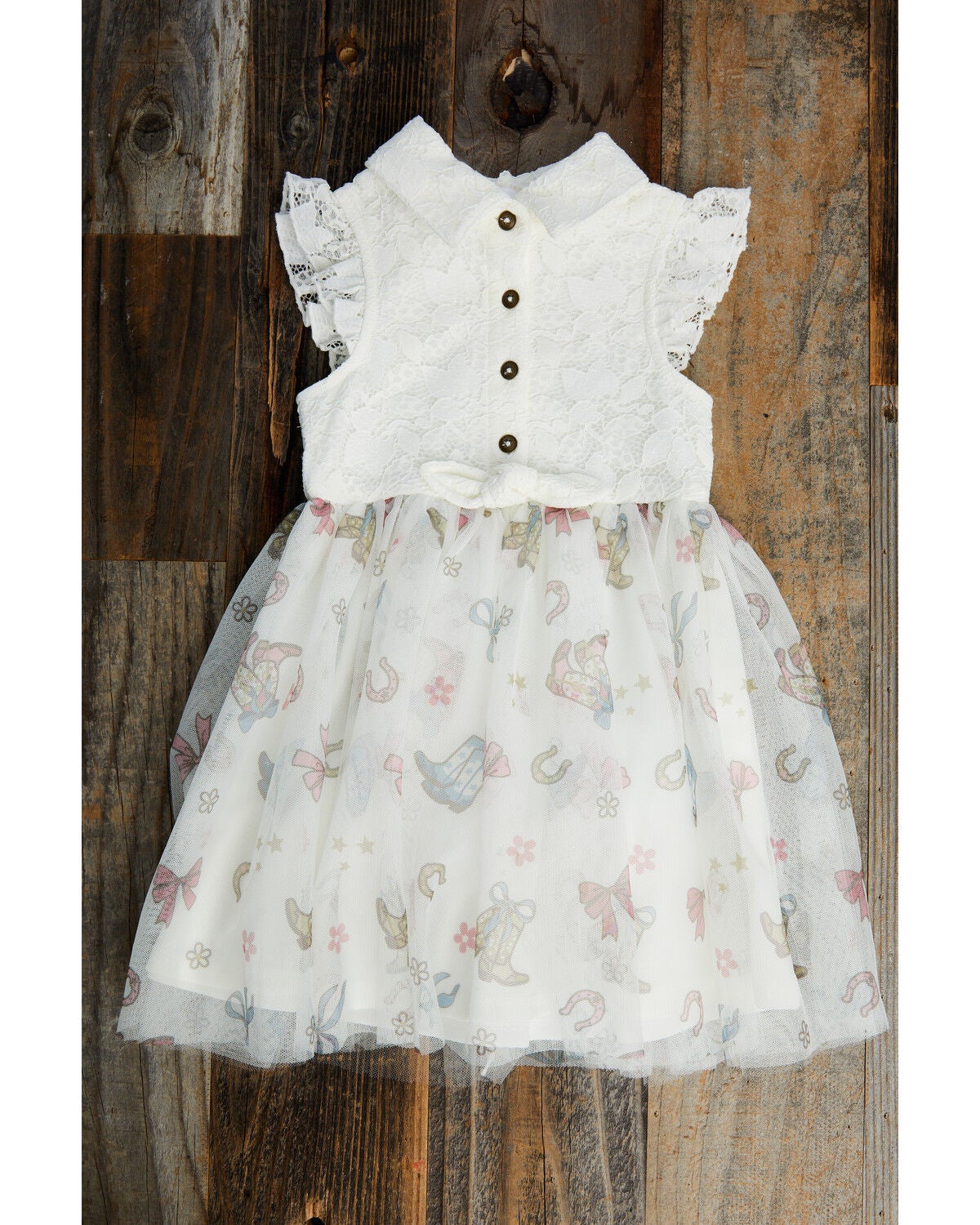 Image #1 - Sugar California Toddler Girls' Boots and Bows Printed Lace Dress, Cream, hi-res