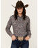 Image #1 - Rough Stock by Panhandle Women's Paisley Print Long Sleeve Snap Stretch Western Shirt , Navy, hi-res