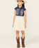 Image #1 - Sugar California Girls' Belted Denim Lace Mini Dress, Cream, hi-res
