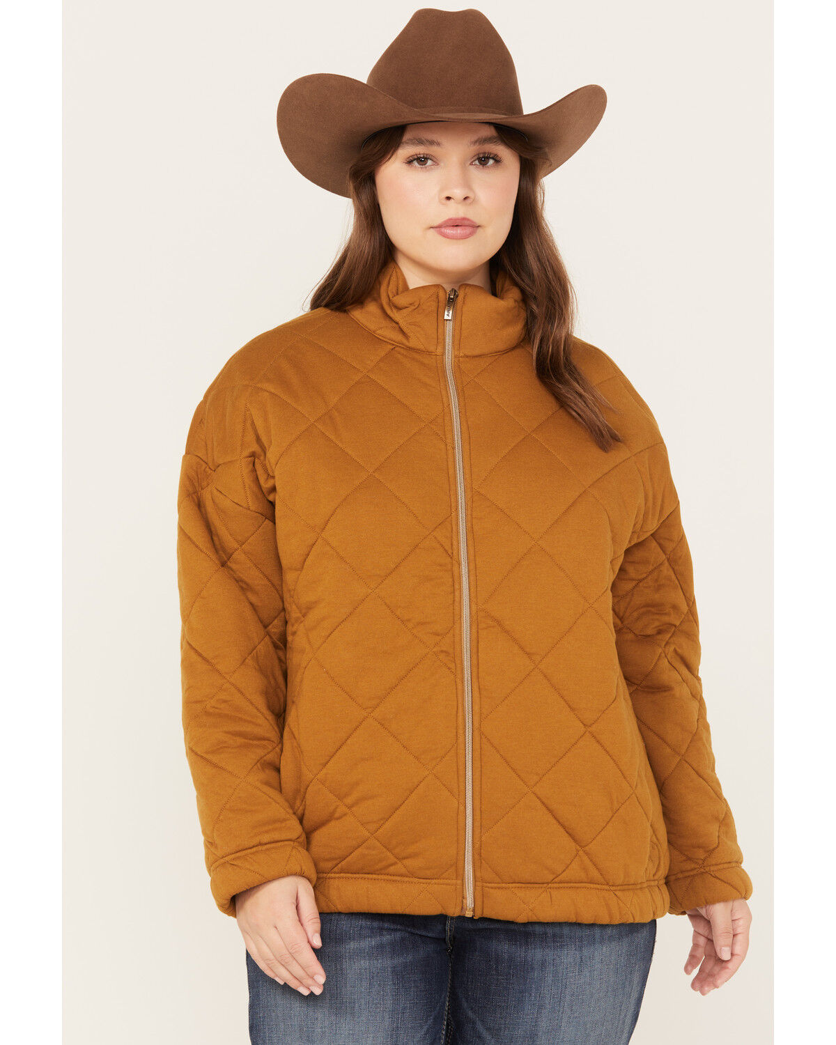 Image #1 - Ariat Women's Quilted Zip Jacket - Plus, Brown, hi-res