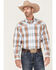 Roper Men's Setting Sun Large Ombre Plaid Long Sleeve Pearl Snap Western Shirt , Grey, hi-res