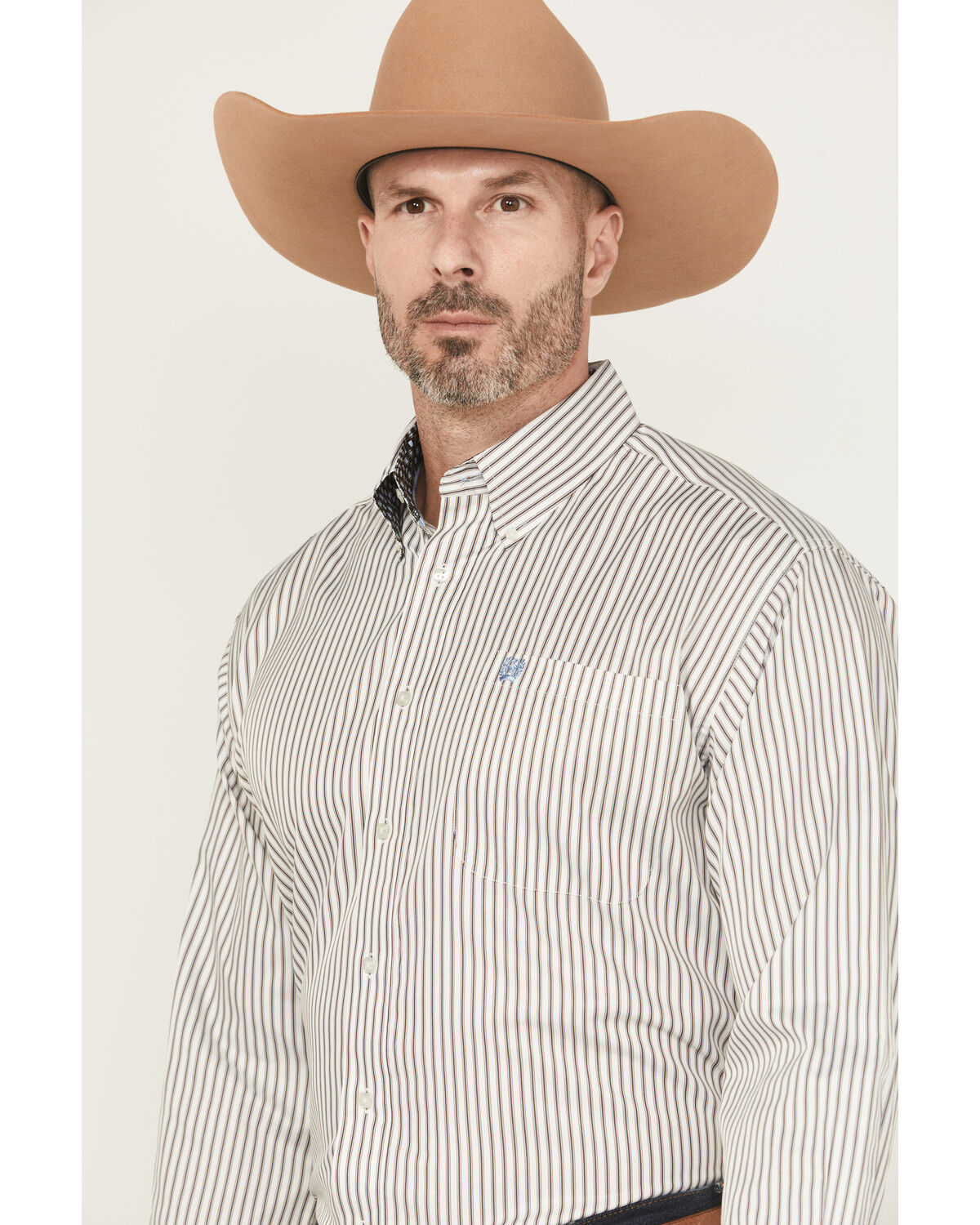 Image #2 - Cinch Men's Striped Print Long Sleeve Button-Down Western Shirt, Cream, hi-res