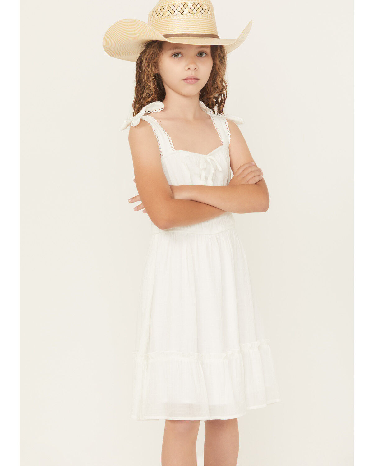 Image #2 - Ash & Violet Girls' Solid Bow Sleeve Dress, White, hi-res