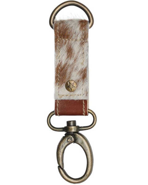 Myra Bags Brown & White Hair-on Leather Key Fob, Brown, hi-res