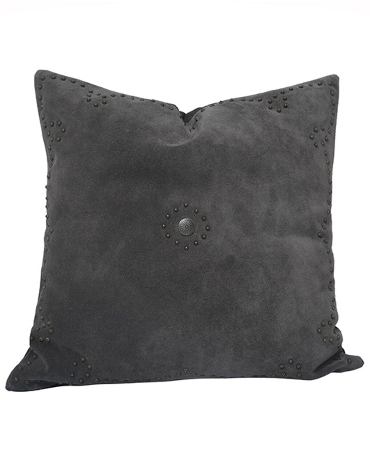 Image #1 - HiEnd Accents Western Suede Antique Silver Concho & Studded Pillow, Grey, hi-res