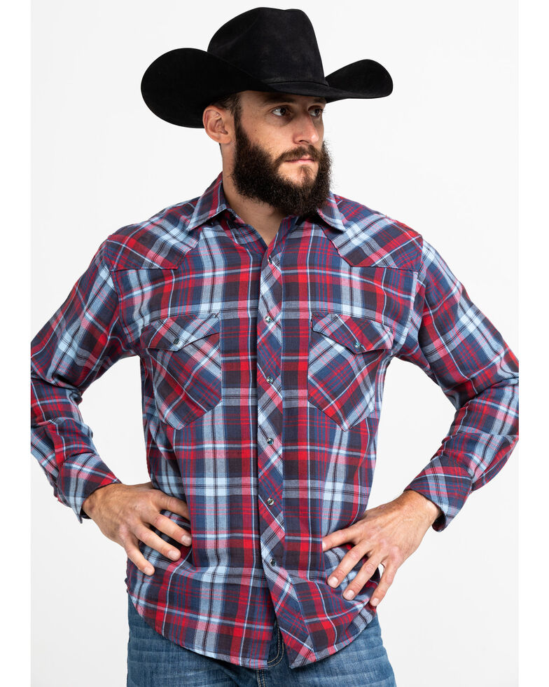 Resistol Men's Ray Hubbard Plaid Long Sleeve Western Shirt , Red, hi-res