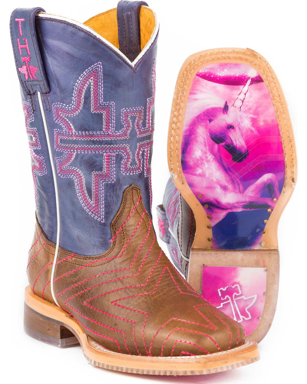 Image #1 - Tin Haul Girls' Brown Starlight Western Boots - Square Toe, Brown, hi-res