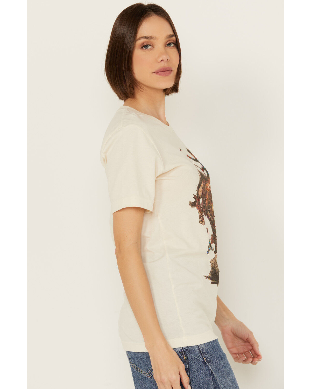Image #2 - Gina Tees Women's Boujee Broncho Rhinestone Short Sleeve Graphic Tee, White, hi-res
