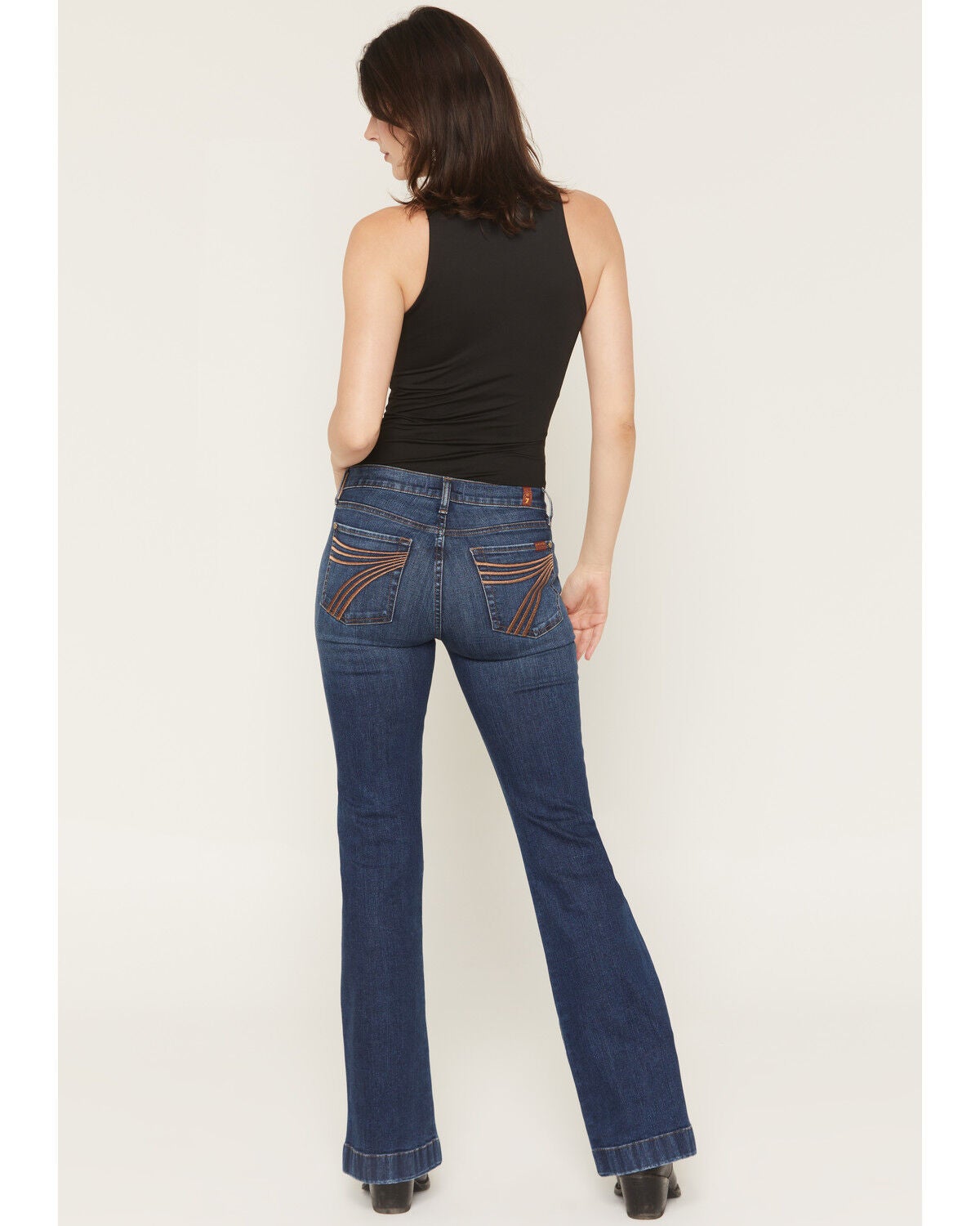 Image #1 - 7 For All Mankind Women's Loom Dark Wash Mid Rise Dojo Trouser Stretch Denim Jeans, Dark Wash, hi-res