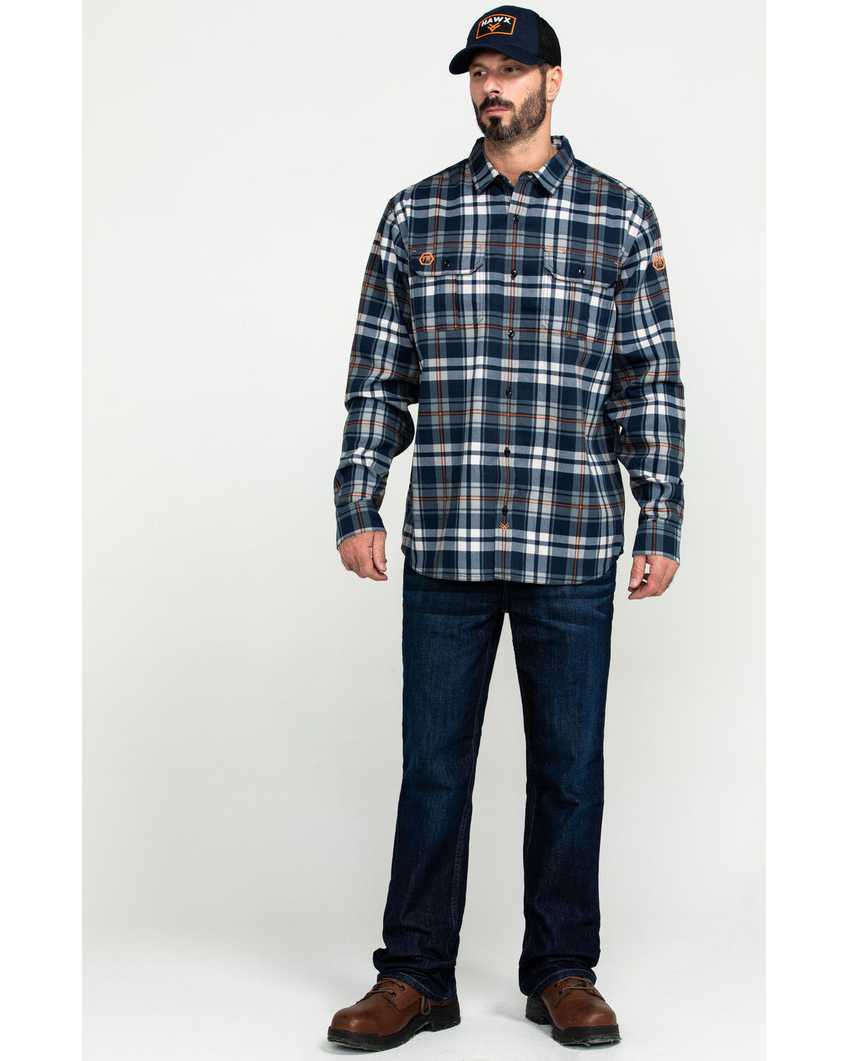 Image #6 - Hawx Men's FR Plaid Print Long Sleeve Woven Work Shirt - Tall, Blue, hi-res
