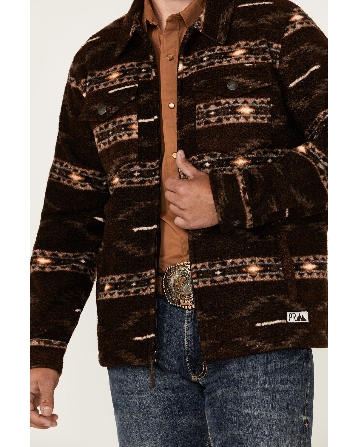 Image #3 - Powder River Outfitters Men's Southwestern Print Berber Zip Jacket, Dark Brown, hi-res
