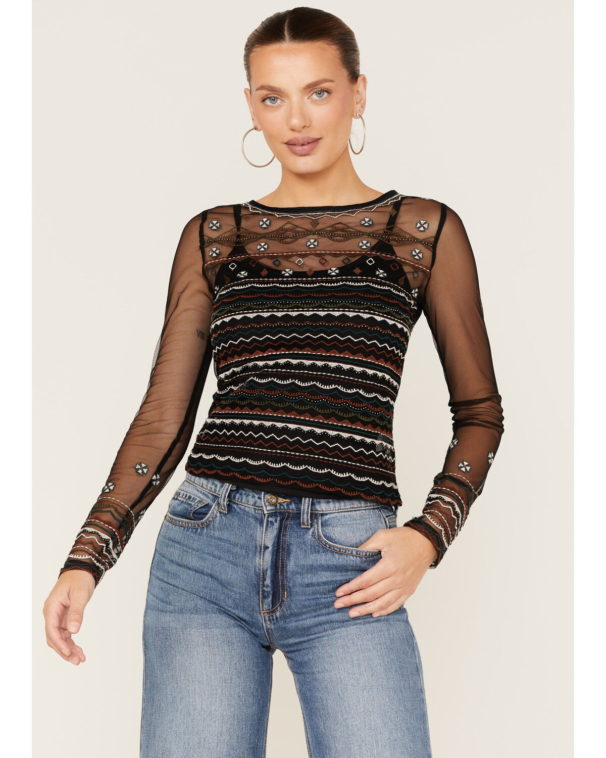 Image #1 - Shyanne Women's Beaded Mesh Crop Top, Black, hi-res