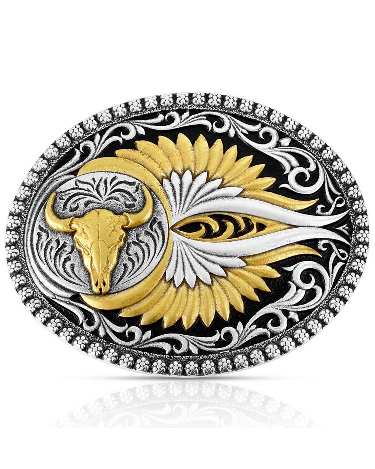 Image #1 - Montana Silversmiths Two-Toned Buffalo Skull Belt Buckle, Silver, hi-res