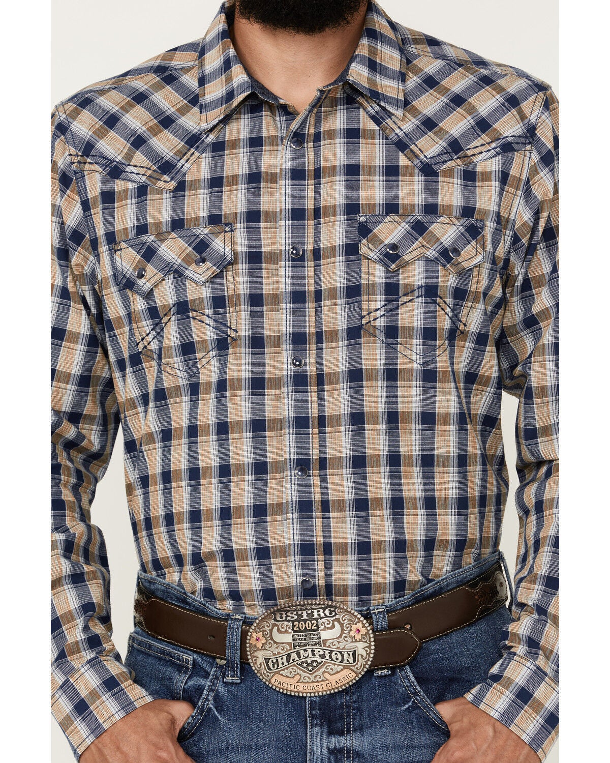 Image #3 - Cody James Men's Colt Plaid Print Long Sleeve Snap Western Shirt, Navy, hi-res