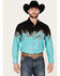 Panhandle Men's Cowboy Border Print Long Sleeve Snap Western Shirt, Turquoise, hi-res