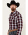Image #2 - Cody James Men's Peace Treaty Plaid Print Long Sleeve Snap Flannel Shirt - Big, Burgundy, hi-res