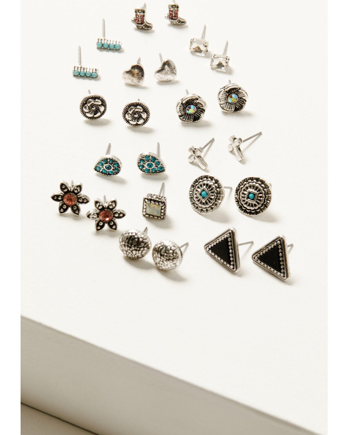 Shyanne Women's Flower Cross Stud Earring Set - 13 Piece, Silver, hi-res