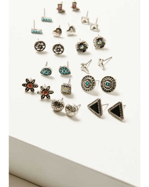 Image #1 - Shyanne Women's Flower Cross Stud Earring Set - 13 Piece, Silver, hi-res