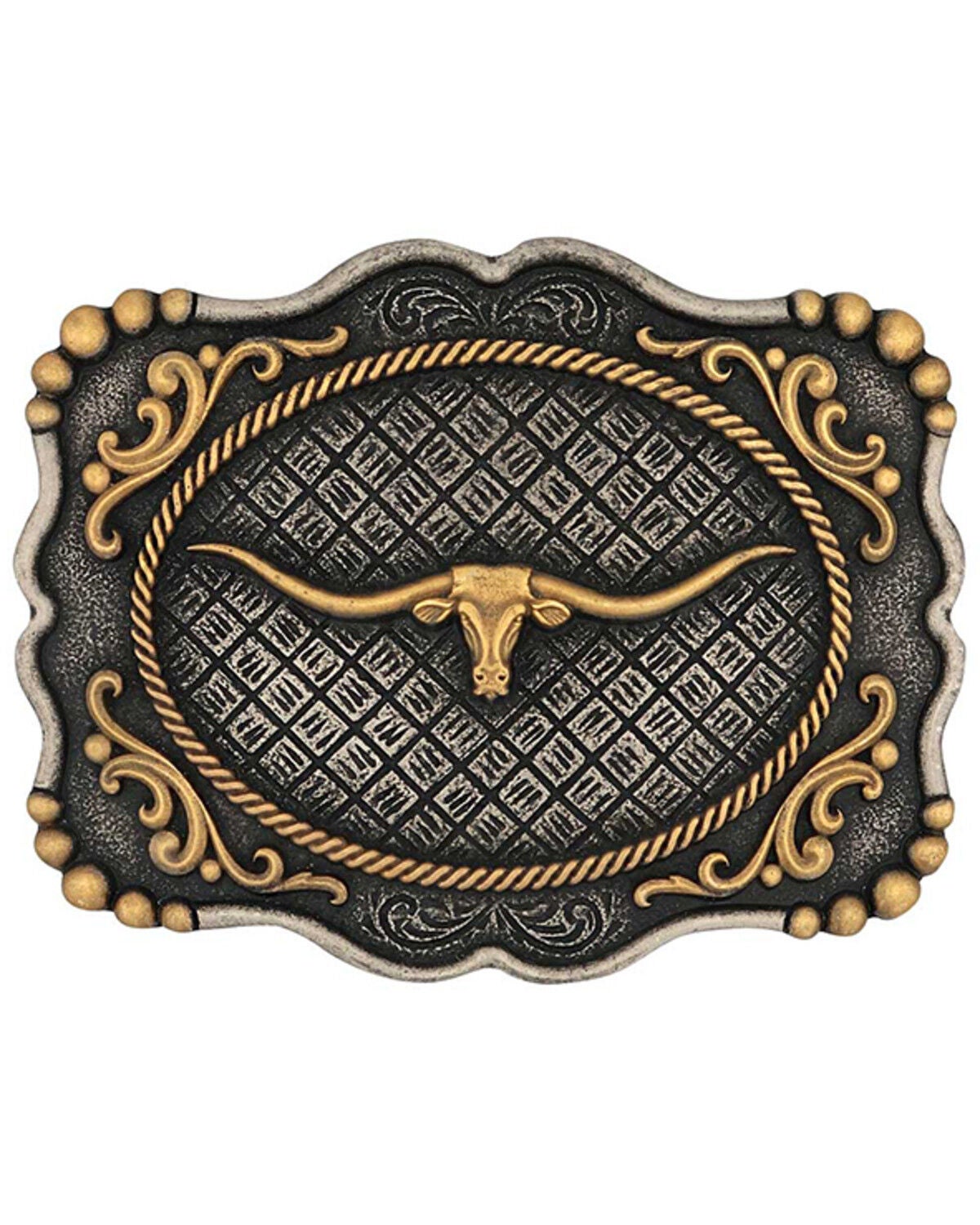 Montana Silversmiths Framed Longhorn Attitude Buckle, Silver, hi-res