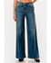 Image #2 - Grace in LA Women's  Medium Wash High Rise Horse Pocket 32" Trouser Stretch Denim Jeans, Medium Wash, hi-res