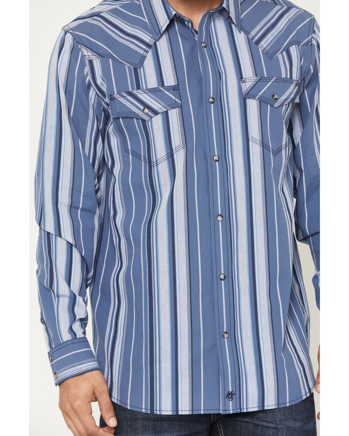 Image #3 - Moonshine Spirit&reg; Men's Bloom Striped Long Sleeve Snap Western Shirt, Blue, hi-res