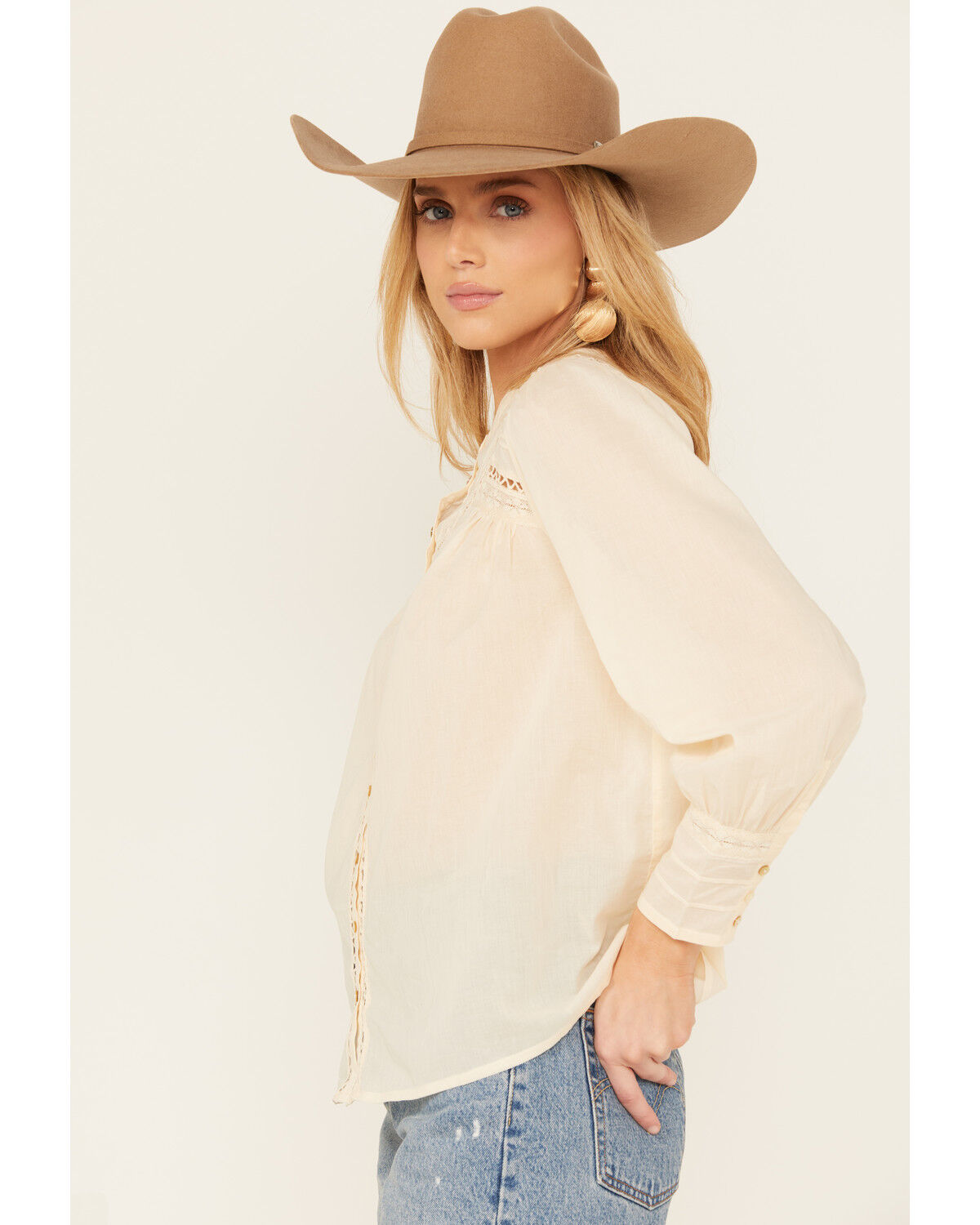 Image #2 - Bila Women's Long Sleeve Embroidered Peasant Top, Natural, hi-res