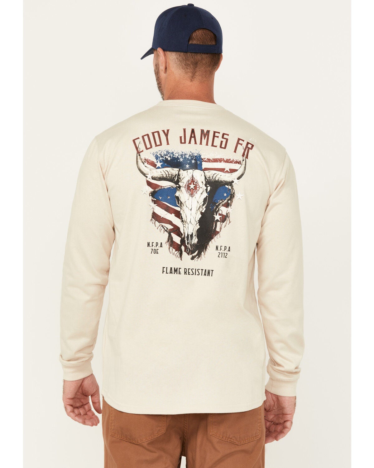 Cody James Men's FR Bull Long Sleeve Graphic Work T-Shirt, Cream, hi-res