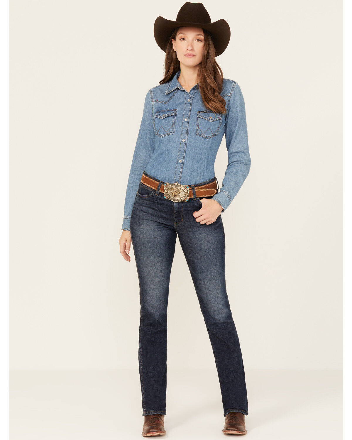 Image #1 - Wrangler Retro Women's Dark Wash High Rise Slim Stretch Bootcut Jeans, Dark Wash, hi-res