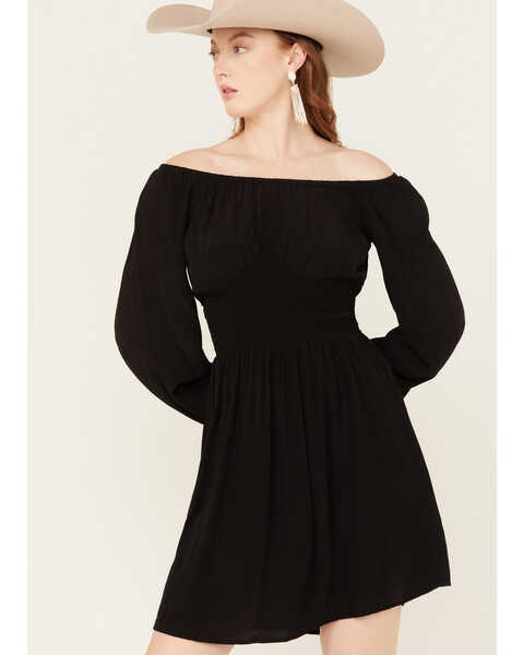 Image #2 - Wrangler Retro Women's Off The Shoulder Long Sleeve Mini Dress, Black, hi-res
