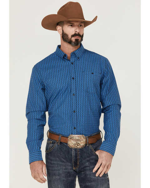 Image #1 - RANK 45® Men's Bulldogger Dobby Geo Button-Down Western Shirt , Blue, hi-res