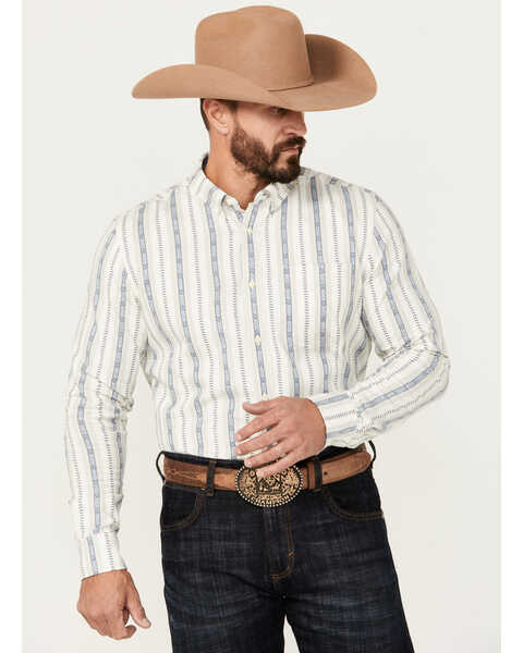 Image #1 - Cody James Men's Southwestern Striped Print Long Sleeve Button-Down Stretch Western Shirt, Ivory, hi-res
