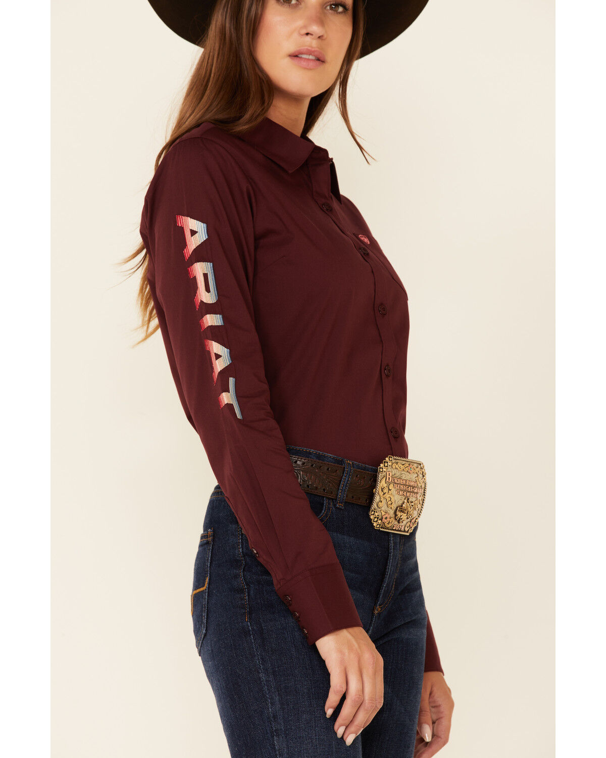 Image #3 - Ariat Women's Zinfandel Team Kirby Stretch Long Sleeve Button Shirt, Burgundy, hi-res