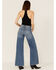 Sneak Peek Women's Light Wash High Rise Vintage Wide Leg Jeans, Blue, hi-res