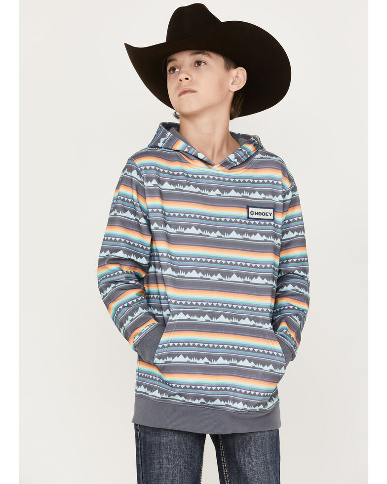 Hooey Boys' Teton Serape Stripe Hooded Sweatshirt, Orange, hi-res