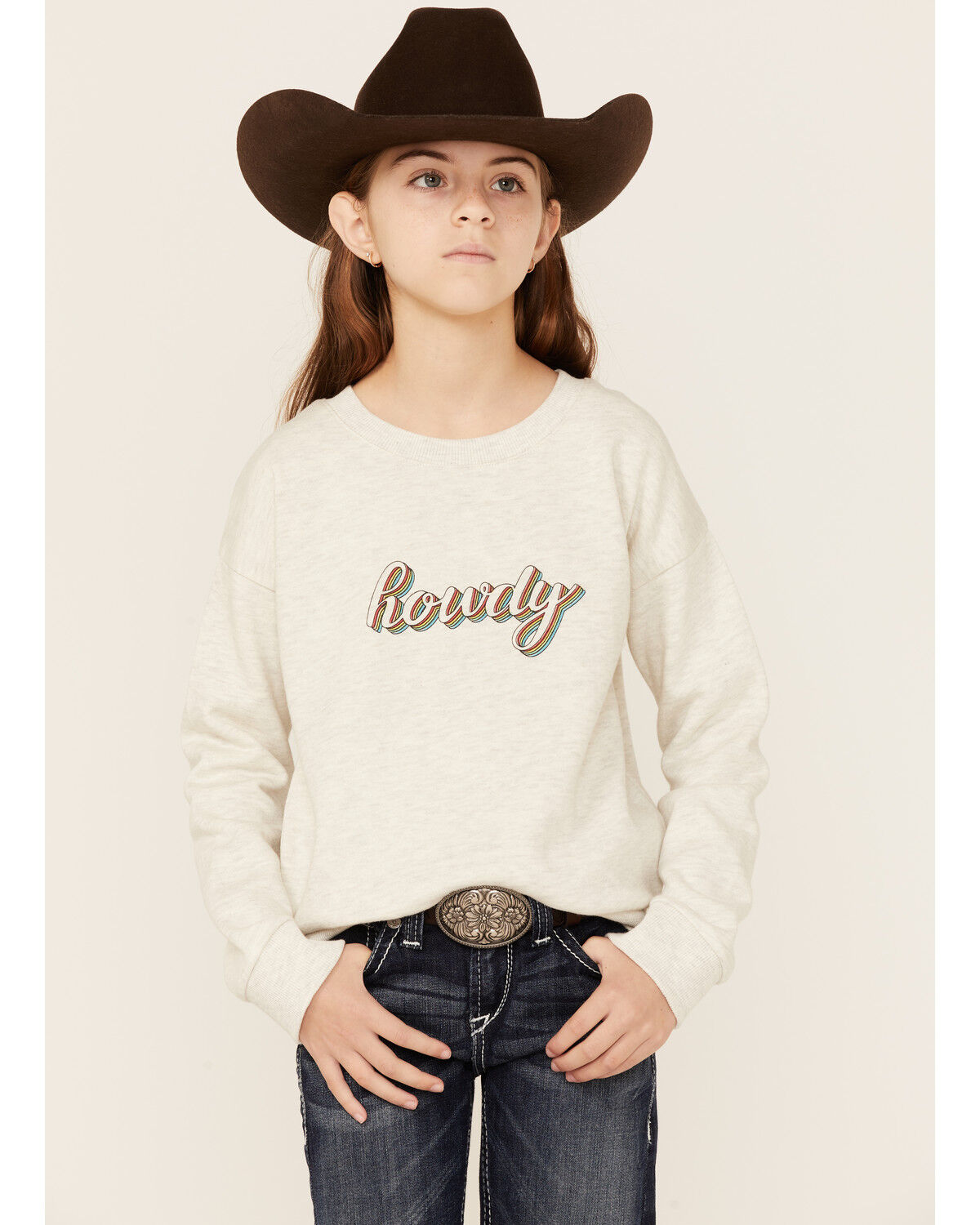 Image #1 - Roper Girls' Howdy Sweatshirt, White, hi-res