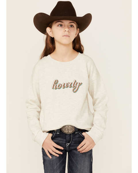 Image #1 - Roper Girls' Howdy Sweatshirt, White, hi-res