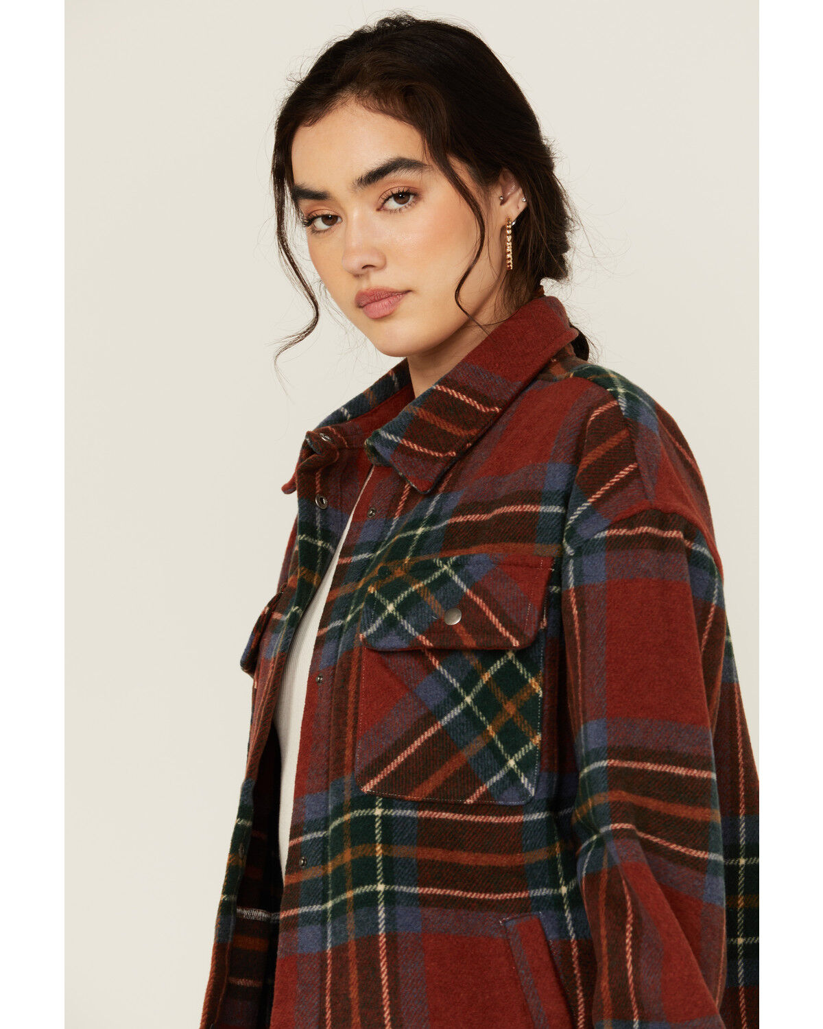 Image #2 - Fornia Women's Plaid Print Shacket, Rust Copper, hi-res