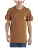 Image #1 - Carhartt Boys' Solid Short Sleeve Pocket T-Shirt , Brown, hi-res