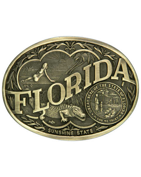 Montana Silversmiths Men's Florida State Heritage Attitude Belt Buckle, Gold, hi-res