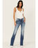 Image #3 - Miss Me Women's Medium Wash Mid Rise Border Flap Pocket Bootcut Stretch Denim Jeans, Medium Wash, hi-res