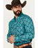 Image #2 - Rock & Roll Denim Men's Southwestern Print Ripstop Long Sleeve Snap Performance Western Shirt, Teal, hi-res