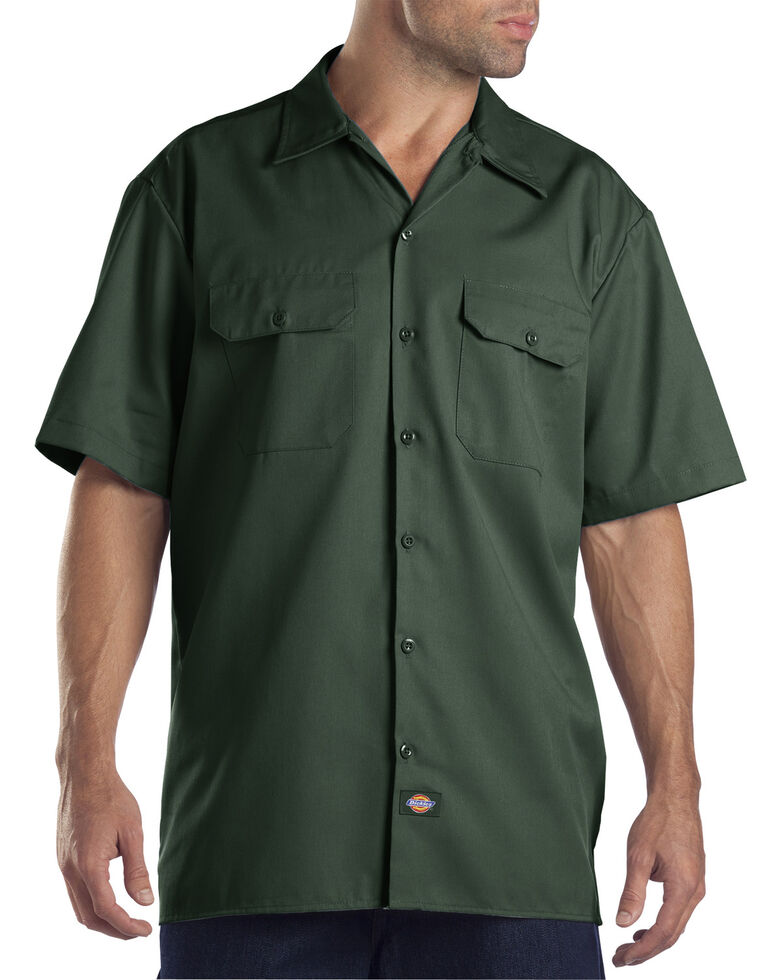 Dickies Men's Solid Short Sleeve Folded Work Shirt, Hunter Green, hi-res