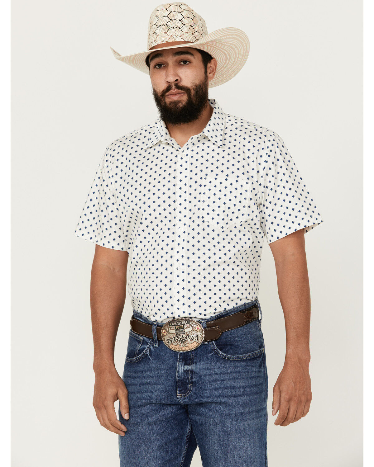 Image #1 - Gibson Trading Co Men's Reed Geo Print Short Sleeve Button-Down Western Shirt, White, hi-res