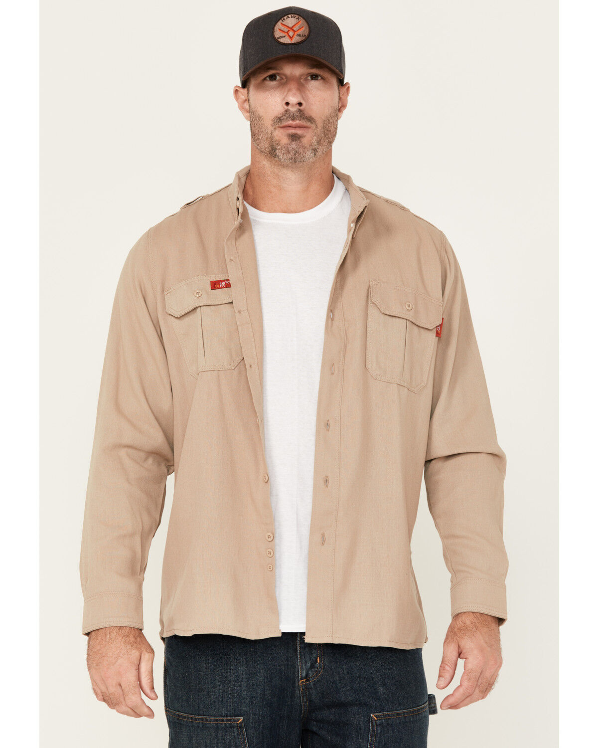 Image #1 - Lapco Men's FR Modern Uniform Long Sleeve Button-Down Work Shirt, Khaki, hi-res