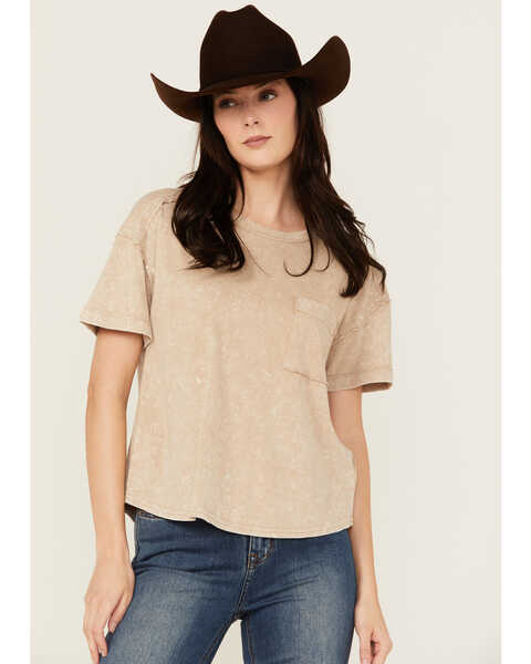 Image #1 - New In Women's Short Sleeve Pocket Tee, Taupe, hi-res