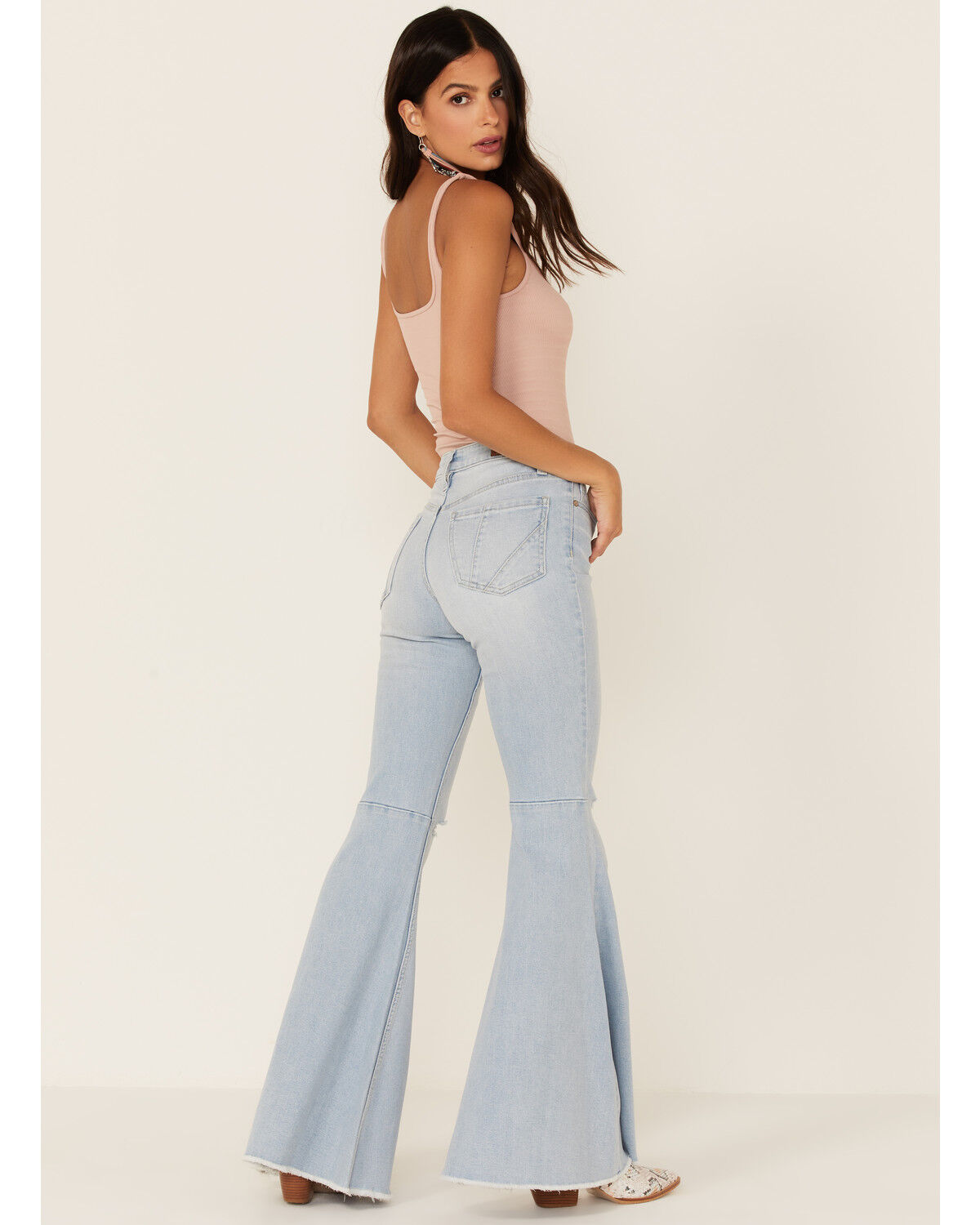 Image #4 - Shyanne Women's Destructed Knee Super Flare Leg Jeans, , hi-res