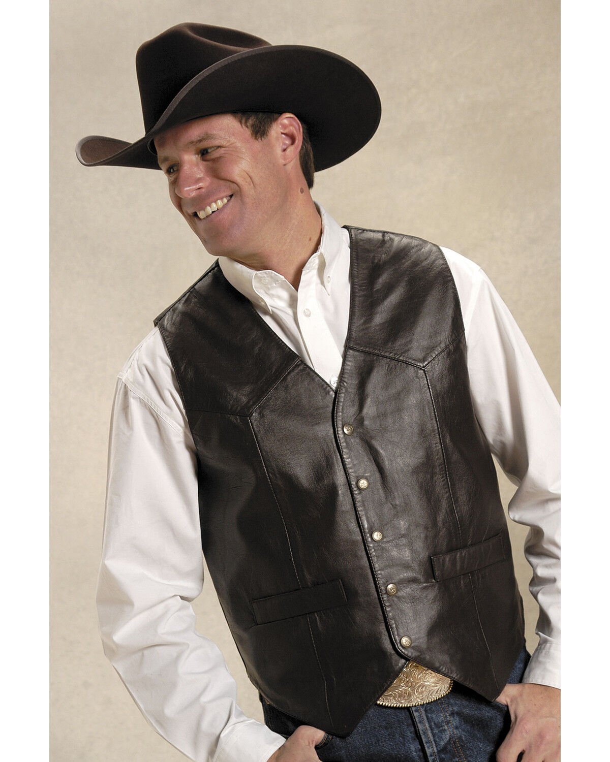 Image #1 - Roper Men's Basic Western Lambskin Vest - Tall, Brown, hi-res