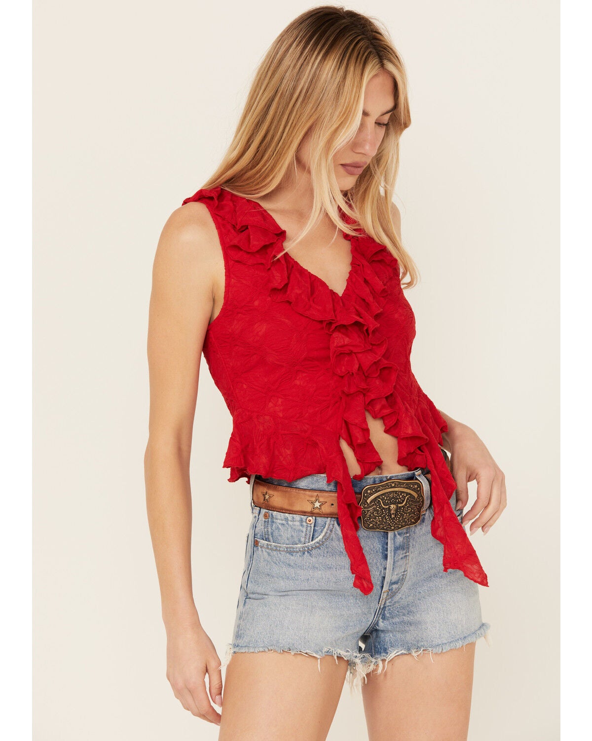 Idyllwind Women's Cordero Longhorn Buckle And Star Cutout Belt, Brown, hi-res